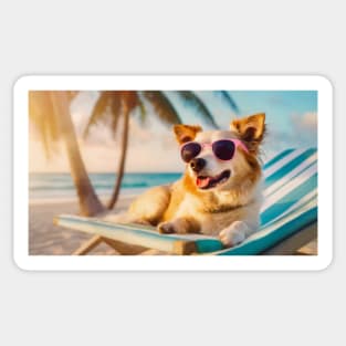 Fluffy Corgi on the sunbed Sticker